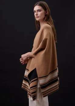 MONROW Supersoft Sweater Knit Reversible Stripe Poncho GOLDENBROWN Hot